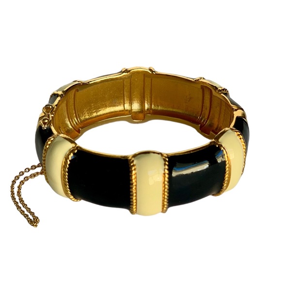 J. Crew Hinged Enameled Bracelet Bangle Cuff w/ Safety Chain - Picture 2 of 6